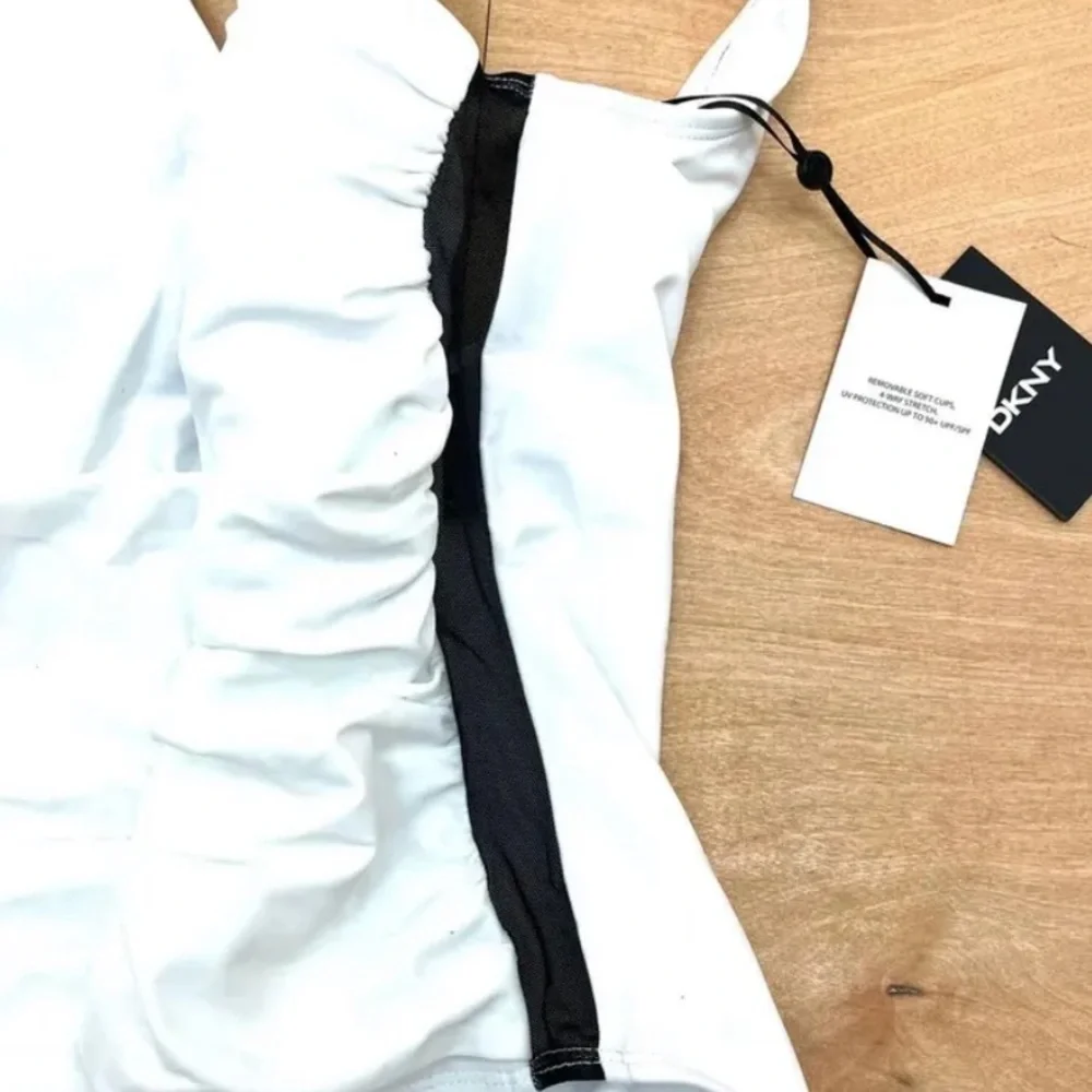 DKNY SOFT WHITE Mesh Side Shirred One Piece Swimsuit, US 8 - Picture 3 of 5